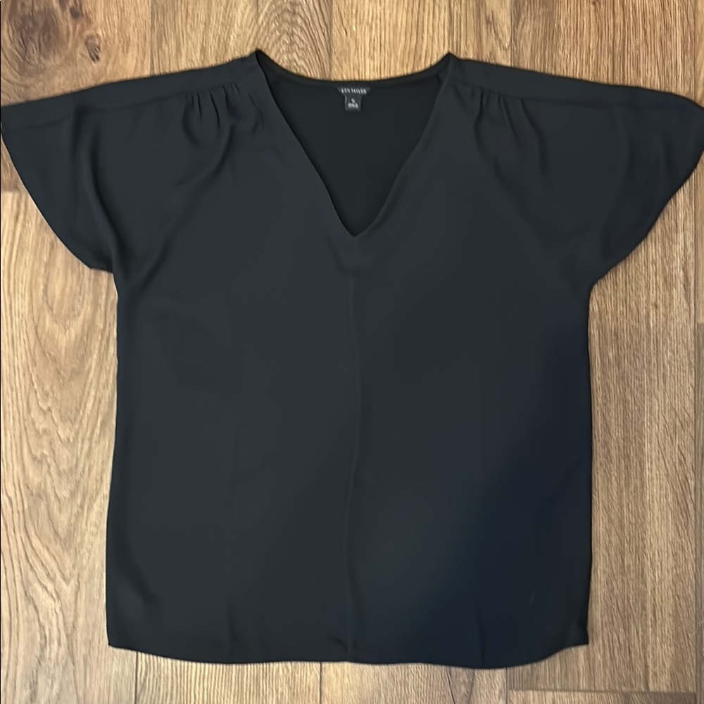 Ann Taylor Black Blouse V-Neck Loose-Fitting